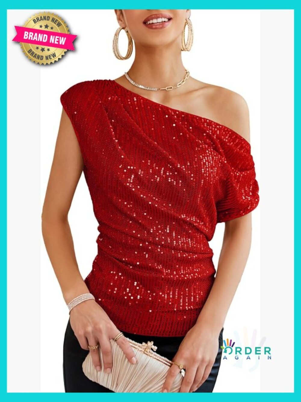 One Shoulder Sequin Sparkly Top Ruched Asymmetrical Glitter Blouse Slimming